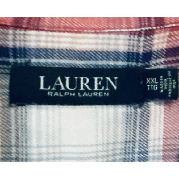 Ralph Lauren Top Womens XXL Pink Blue Plaid Lightweight Flannel Button Up Preppy - Picture 5 of 6
